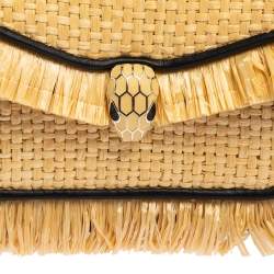 مملوكة مسبقًا Bvlgari Cream/Black Raffia and Leather Mini Serpenti Forever Crossbody Bag