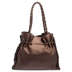 Pre Owned Bvlgari Metallic Brown Leather Twistino Tina Shopper Tote