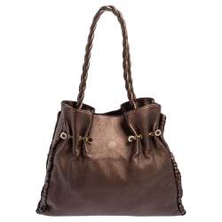 Pre Owned Bvlgari Metallic Brown Leather Twistino Tina Shopper Tote