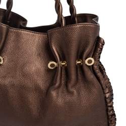 Pre Owned Bvlgari Metallic Brown Leather Twistino Tina Shopper Tote