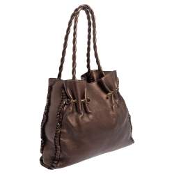 Pre Owned Bvlgari Metallic Brown Leather Twistino Tina Shopper Tote