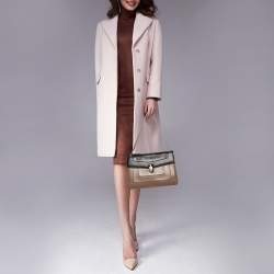 Pre Owned حقيبة كتف بلغاري سيربينتي فوريفر جلد أسود/بيج ذات قلاب متوسطة