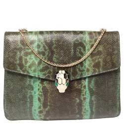 Bvlgari Green Karung Serpenti Forever Flap Shoulder Bag