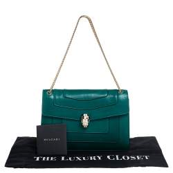 مملوكة مسبقًا حقيبة كتف بلغاري سيربينتي فوريفر جلد أخضر متوسطة بقلاب  