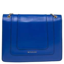 Bvlgari Blue Leather Large Serpenti Forever Flap Shoulder Bag