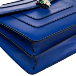 Bvlgari Blue Leather Large Serpenti Forever Flap Shoulder Bag