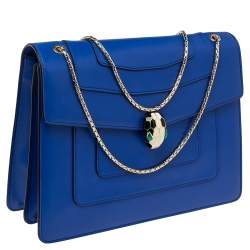 Bvlgari Blue Leather Large Serpenti Forever Flap Shoulder Bag