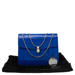 Bvlgari Blue Leather Large Serpenti Forever Flap Shoulder Bag