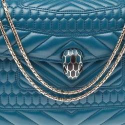 Pre Owned Bvlgari Teal Blue Quilted Leather Serpenti Forever Shoulder Bag
