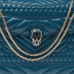 Pre Owned Bvlgari Teal Blue Quilted Leather Serpenti Forever Shoulder Bag