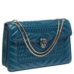 Pre Owned Bvlgari Teal Blue Quilted Leather Serpenti Forever Shoulder Bag
