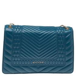 Pre Owned Bvlgari Teal Blue Quilted Leather Serpenti Forever Shoulder Bag