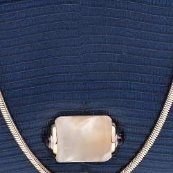 Pre Owned Bvlgari Blue Lizard Leather Cabochon Clasp Shoulder Bag