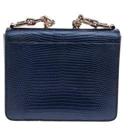 Pre Owned Bvlgari Blue Lizard Leather Cabochon Clasp Shoulder Bag