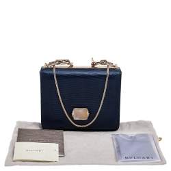 Pre Owned Bvlgari Blue Lizard Leather Cabochon Clasp Shoulder Bag