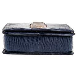Pre Owned Bvlgari Blue Lizard Leather Cabochon Clasp Shoulder Bag