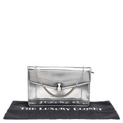 Bvlgari Metallic Silver Patent Leather Serpenti Forever Wallet on Chain
