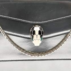 Bvlgari Metallic Silver Patent Leather Serpenti Forever Wallet on Chain