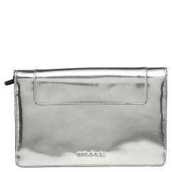 Bvlgari Metallic Silver Patent Leather Serpenti Forever Wallet on Chain