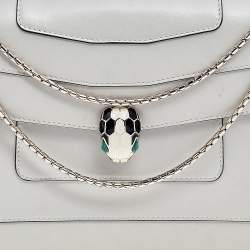 Pre Owned Bvlgari White Leather Medium Serpenti Forever Shoulder Bag