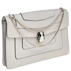 Pre Owned Bvlgari White Leather Medium Serpenti Forever Shoulder Bag