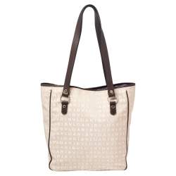 Pre Owned Bvlgari Brown/Beige Signature Canvas and Leather Tote 