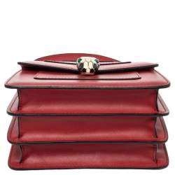 Pre Owned Bvlgari Red Leather Serpenti Forever Flap Top Handle Bag