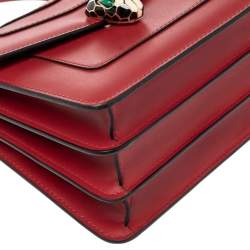 Pre Owned Bvlgari Red Leather Serpenti Forever Flap Top Handle Bag