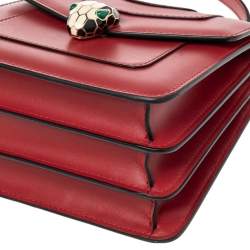 Pre Owned Bvlgari Red Leather Serpenti Forever Flap Top Handle Bag