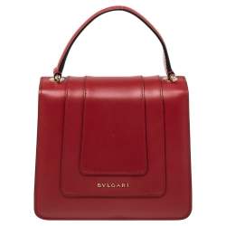 Pre Owned Bvlgari Red Leather Serpenti Forever Flap Top Handle Bag