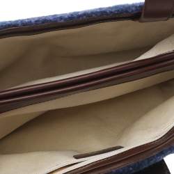 Pre Owned حقيبة كتف بلغاري جلد وصوف بني داكن/بنفسجي