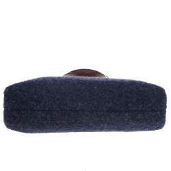 Pre Owned حقيبة كتف بلغاري جلد وصوف بني داكن/بنفسجي