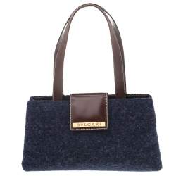 Pre Owned حقيبة كتف بلغاري جلد وصوف بني داكن/بنفسجي