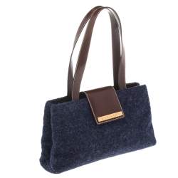 Pre Owned حقيبة كتف بلغاري جلد وصوف بني داكن/بنفسجي