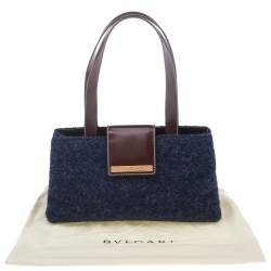 Pre Owned حقيبة كتف بلغاري جلد وصوف بني داكن/بنفسجي