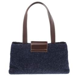 Pre Owned حقيبة كتف بلغاري جلد وصوف بني داكن/بنفسجي