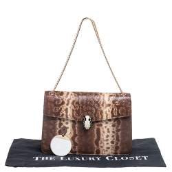 Pre Owned حقيبة كتف بلغاري سيربنتي فوريفر بيج/بني كارونغ متوسطة بقلاب