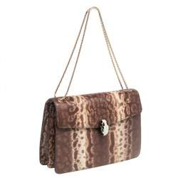 Pre Owned حقيبة كتف بلغاري سيربنتي فوريفر بيج/بني كارونغ متوسطة بقلاب