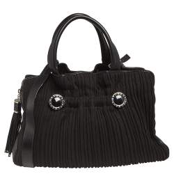 Bvlgari Black Canvas and Leather Pleated Tote