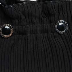 Bvlgari Black Canvas and Leather Pleated Tote