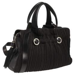 Bvlgari Black Canvas and Leather Pleated Tote