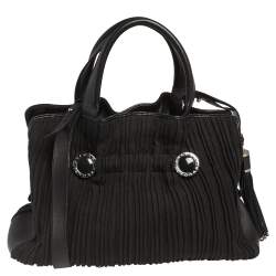 Bvlgari Black Canvas and Leather Pleated Tote