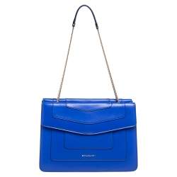 مملوكة مسبقًا حقيبة كتف بلغاري قلاب مزدوج سربنتي فورفر جلد أزرق