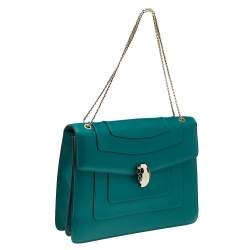 Pre Owned Bvlgari Green Leather Large Serpenti Forever Shoulder Bag