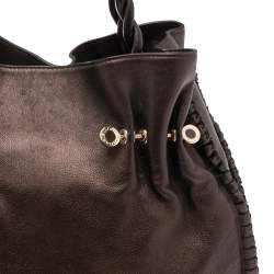 Bvlgari Metallic Brown Leather Twistino Tina Shopper Tote