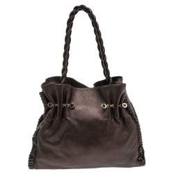 Bvlgari Metallic Brown Leather Twistino Tina Shopper Tote