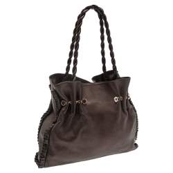 Bvlgari Metallic Brown Leather Twistino Tina Shopper Tote