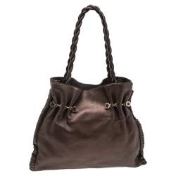 Bvlgari Metallic Brown Leather Twistino Tina Shopper Tote