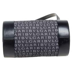 Pre Owned Bvlgari Black Macadam Denim and Leather Cylinder Bag