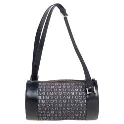 Pre Owned Bvlgari Black Macadam Denim and Leather Cylinder Bag